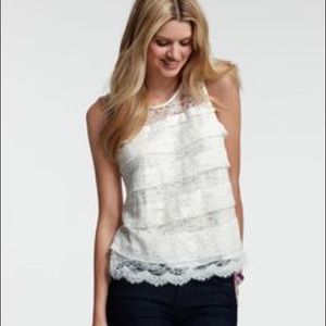 Ann Taylor white lace tiered shell